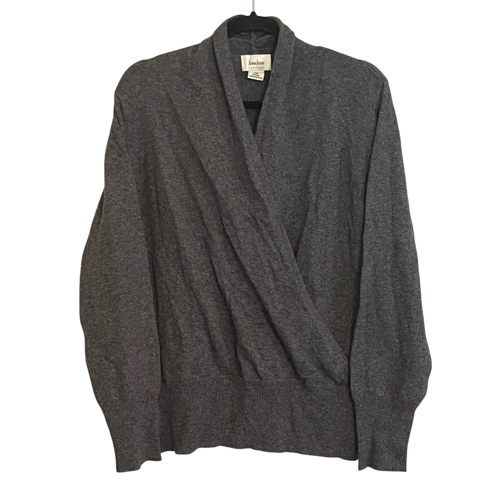 Neiman Marcus Cashmere Sweater Women 1x Grey Surplice Wrap Shawl Collar Pullover